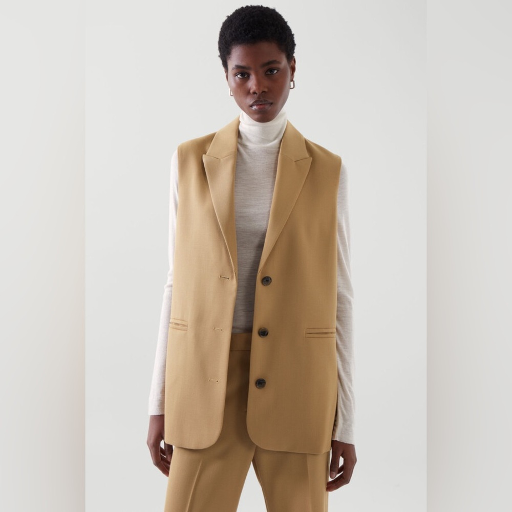 NWT COS Sleeveless Wool Blazer Vest Camel Beige 2